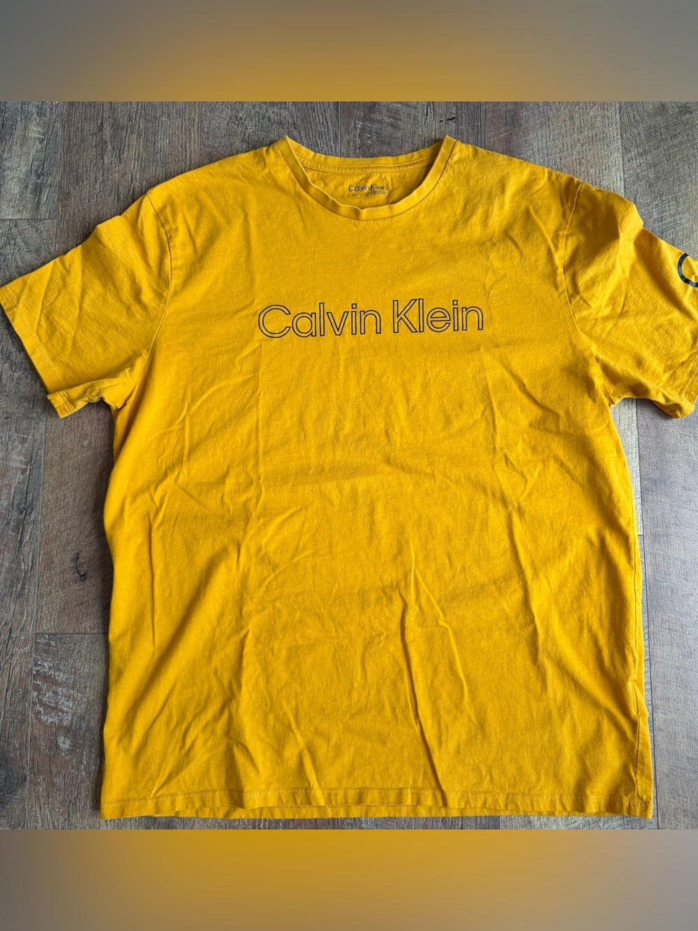 Calvin Klein Men’s CK Logo Short Sleeve Mustard Yellow Cotton XL